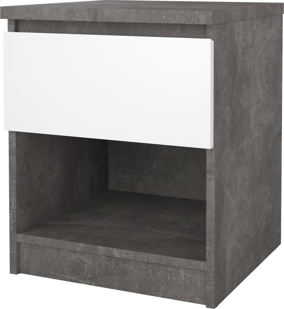Sengebord Vesterholm Naia - oxid beton/hvid højglans natbord, lakeret spånplade, H49,5ÃB40,4ÃD40 cm